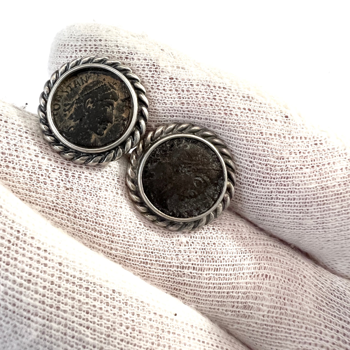 Vintage Sterling Silver Cufflinks with Ancient Coins
