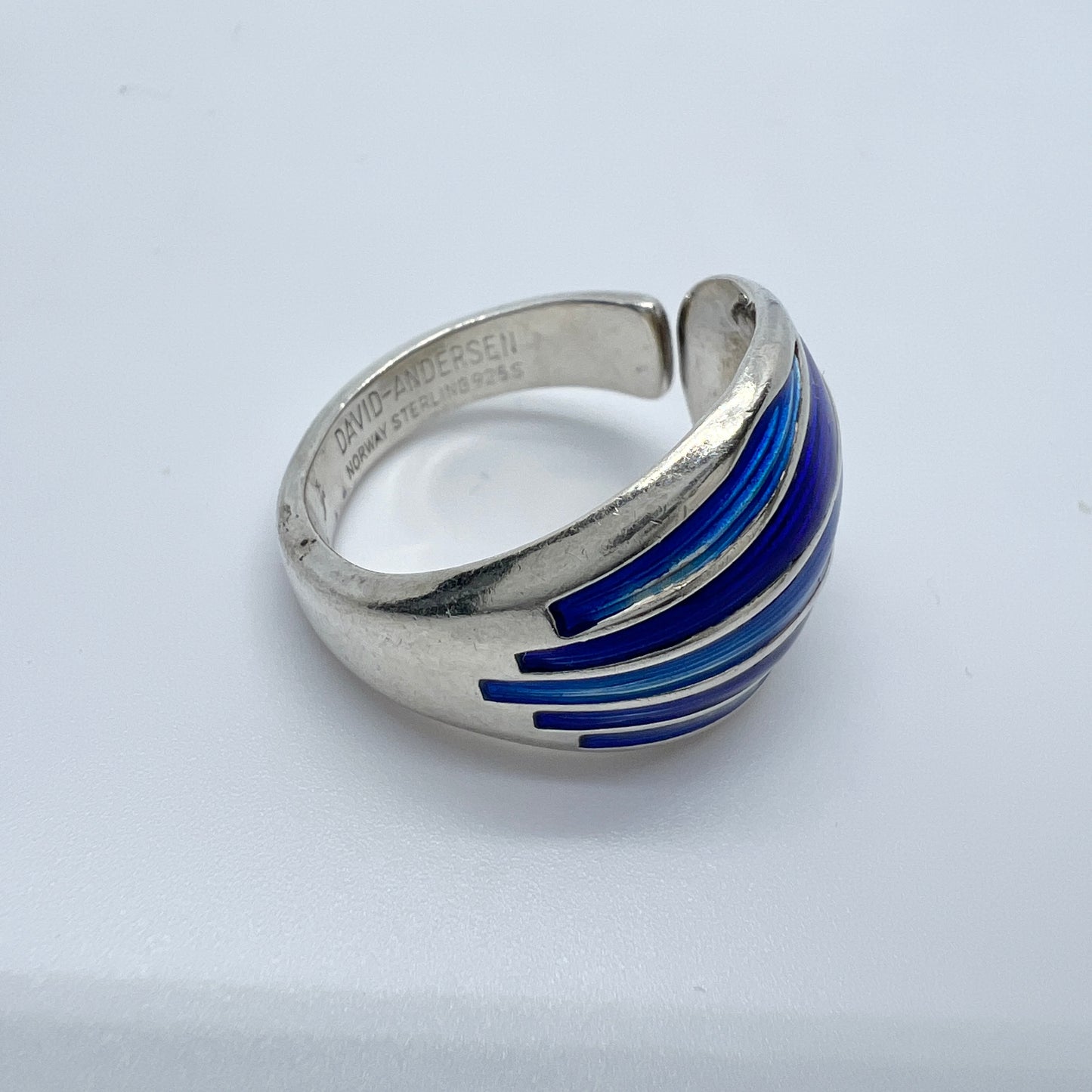 David-Andersen, Norway. Vintage Sterling Silver Blue Enamel Ring.