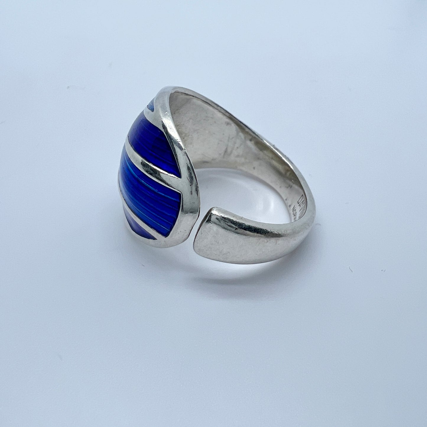 David-Andersen, Norway. Vintage Sterling Silver Blue Enamel Ring.