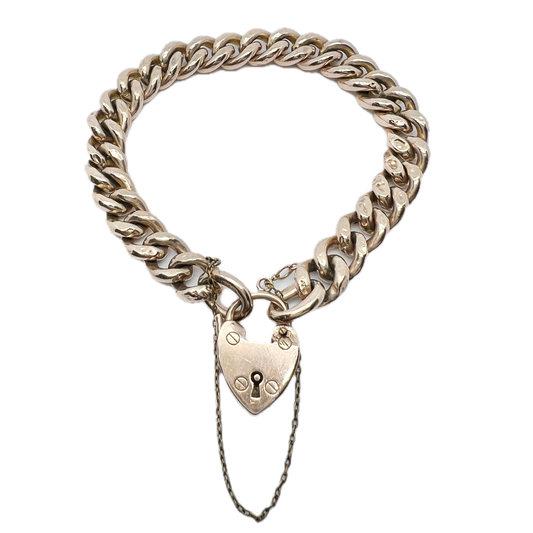 Antique 9k Gold Bracelet with Heart Padlock