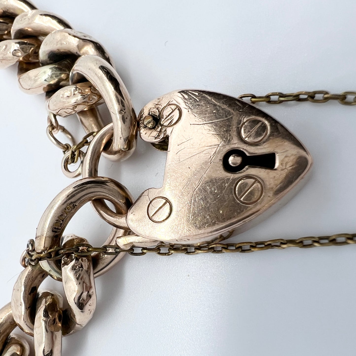 Antique 9k Gold Bracelet with Heart Padlock