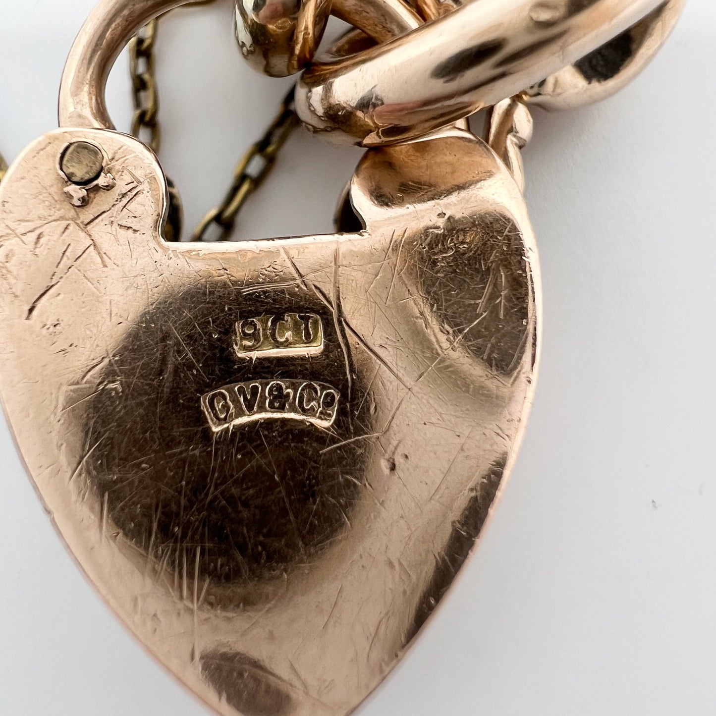 Antique 9k Gold Bracelet with Heart Padlock