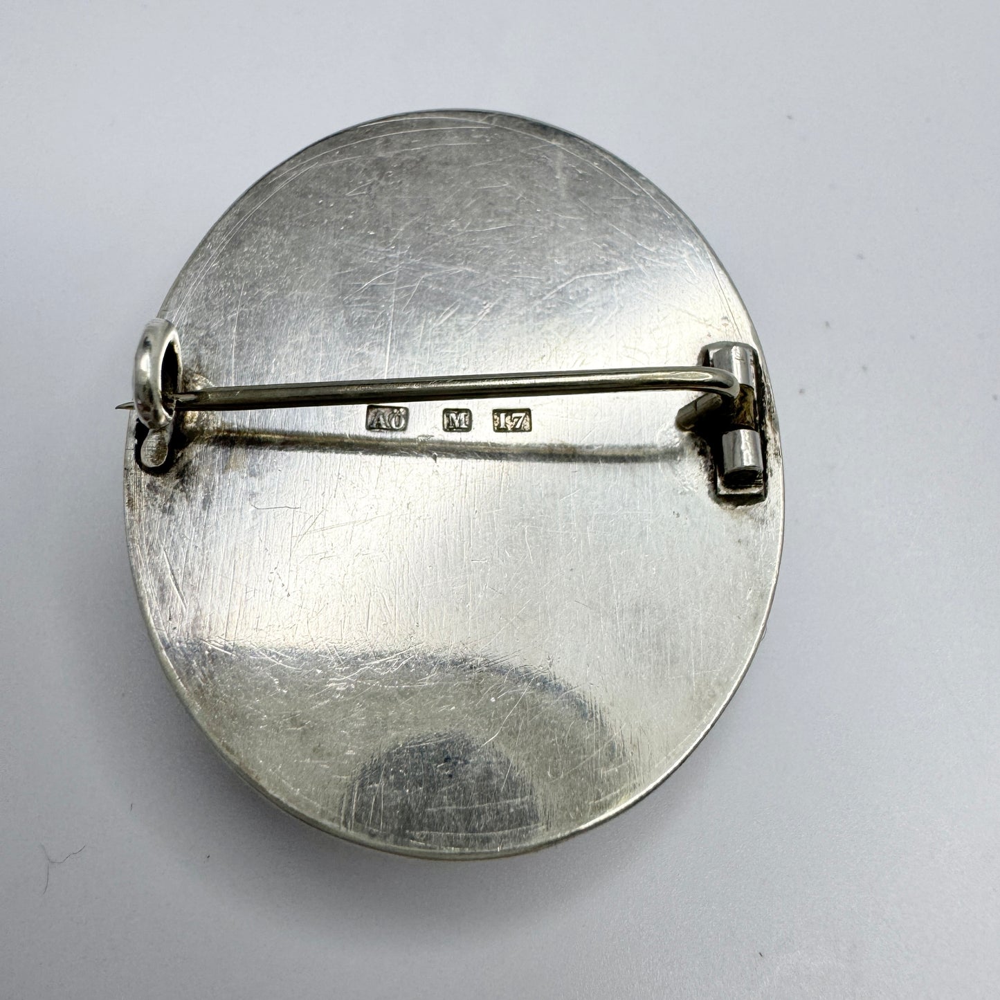 Anna Östergren, Sweden 1911. Antique Silver Reversed Carved Glass Portrait Brooch.