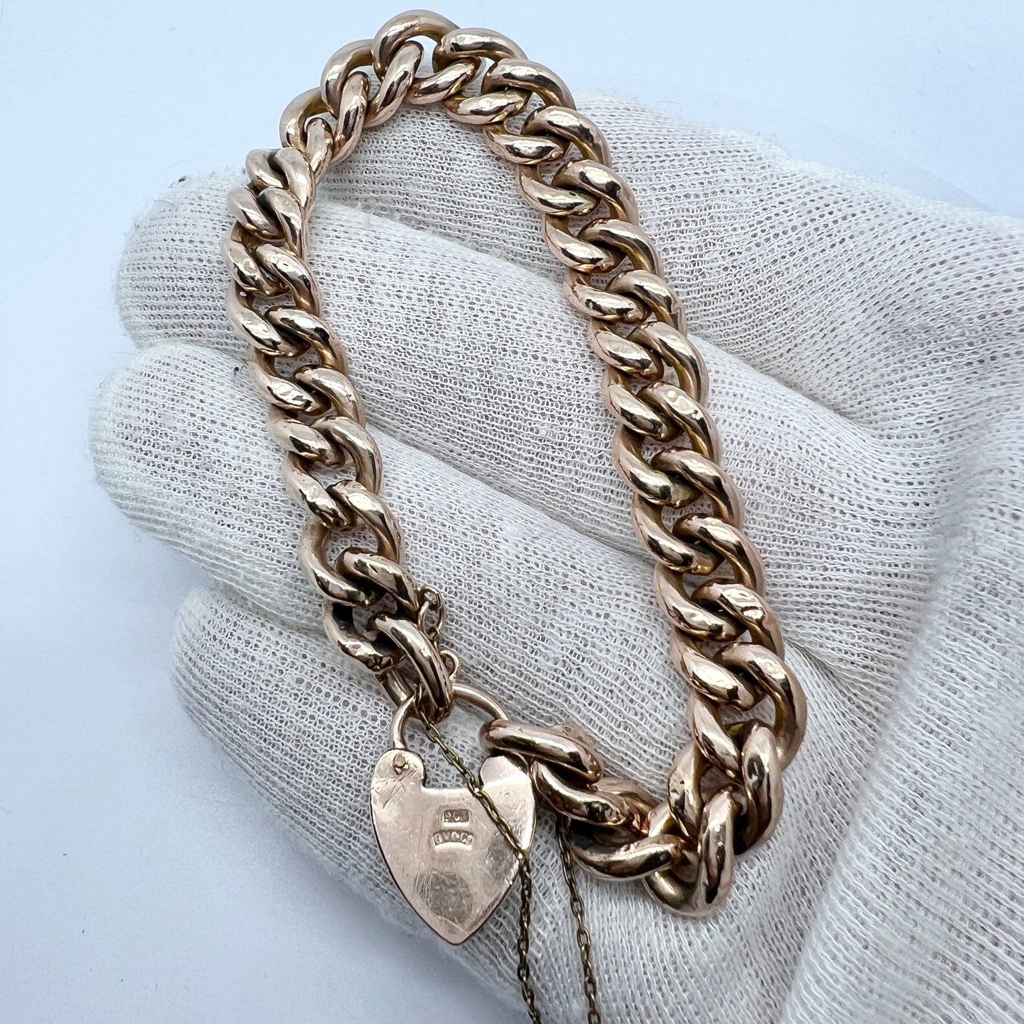 Antique 9k Gold Bracelet with Heart Padlock