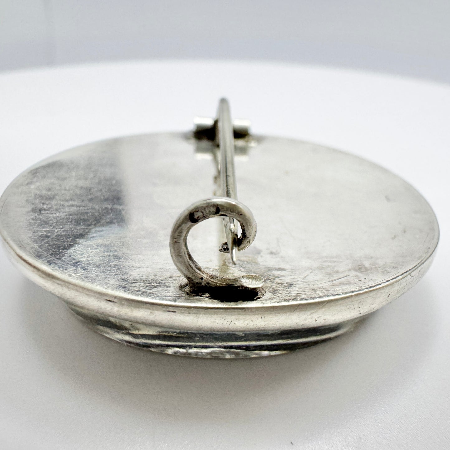 Anna Östergren, Sweden 1911. Antique Silver Reversed Carved Glass Portrait Brooch.