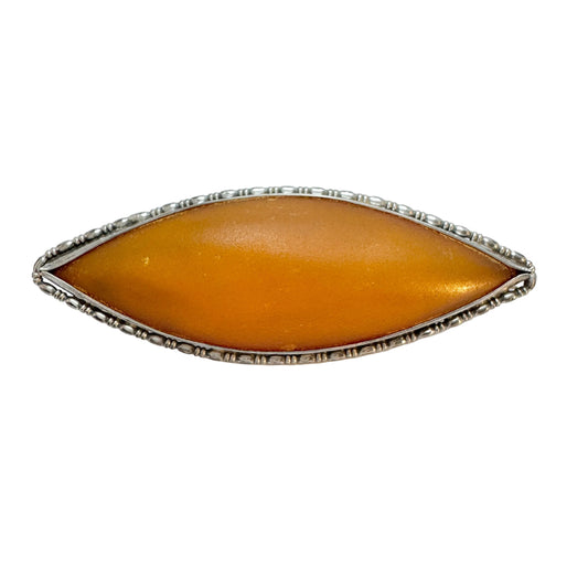 Vintage ca 1930. Solid Silver Large Amber Brooch.
