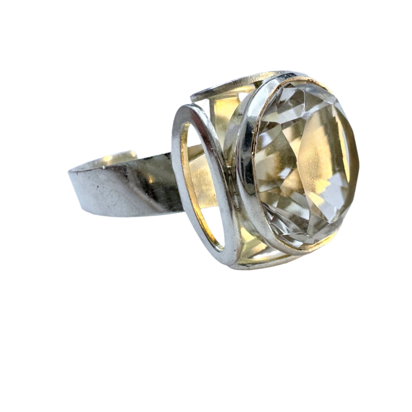 Ekström, Sweden 1973. Vintage Sterling Silver Rock Crystal Adjustable Size Ring.