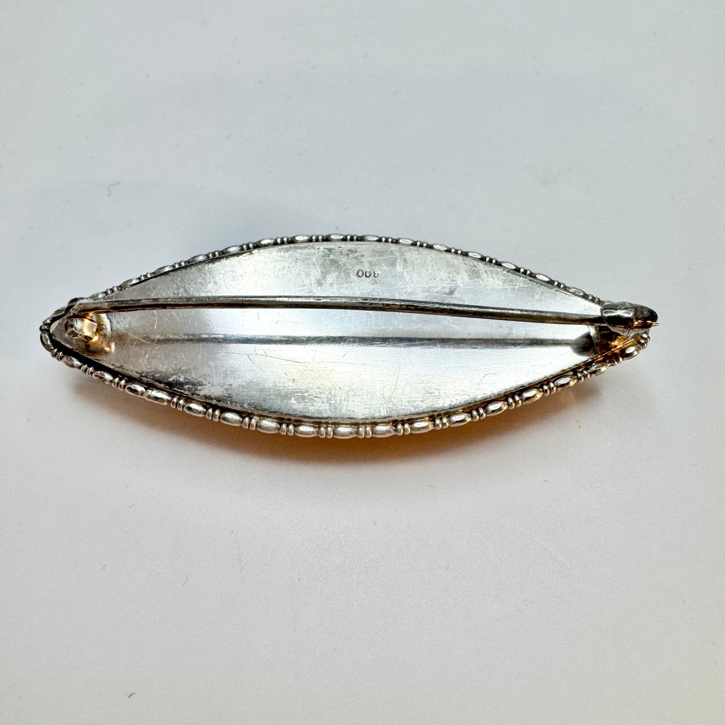 Vintage ca 1930. Solid Silver Large Amber Brooch.