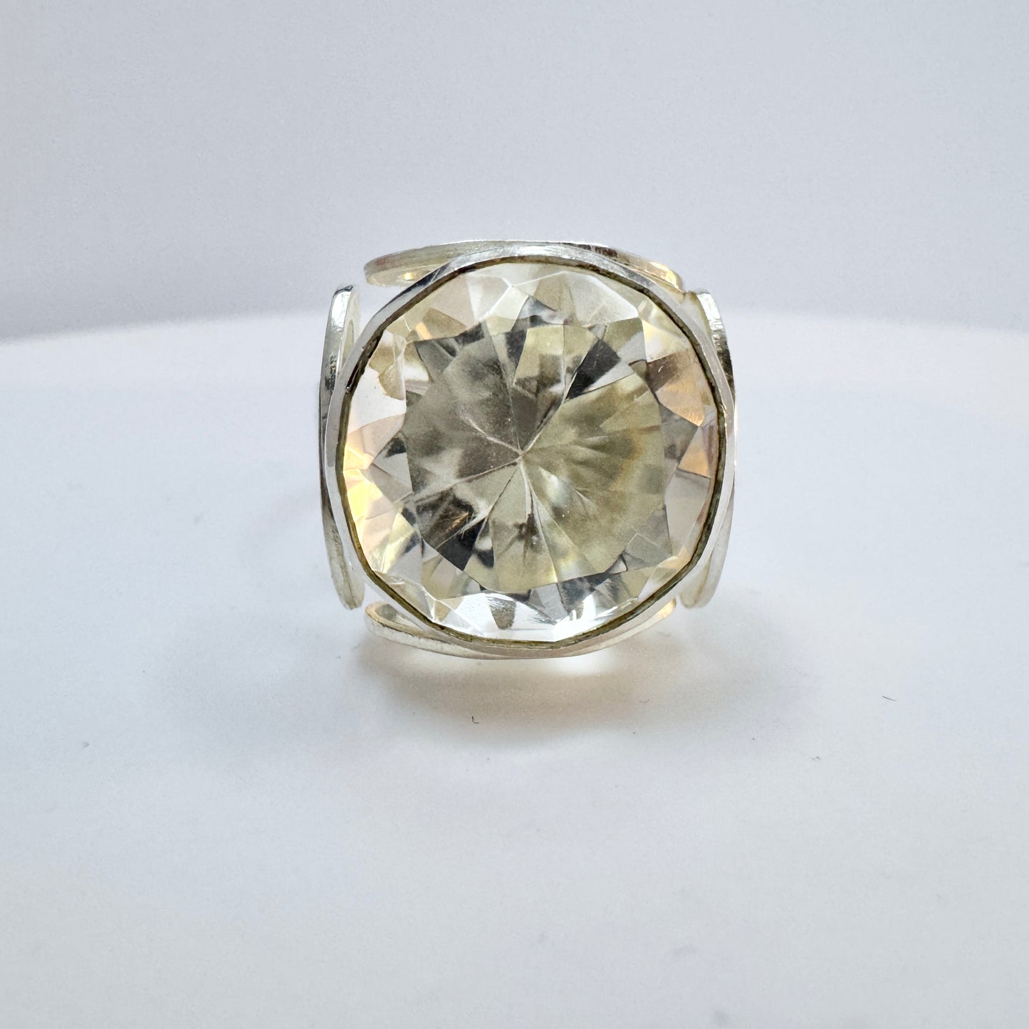 Ekström, Sweden 1973. Vintage Sterling Silver Rock Crystal Adjustable Size Ring.