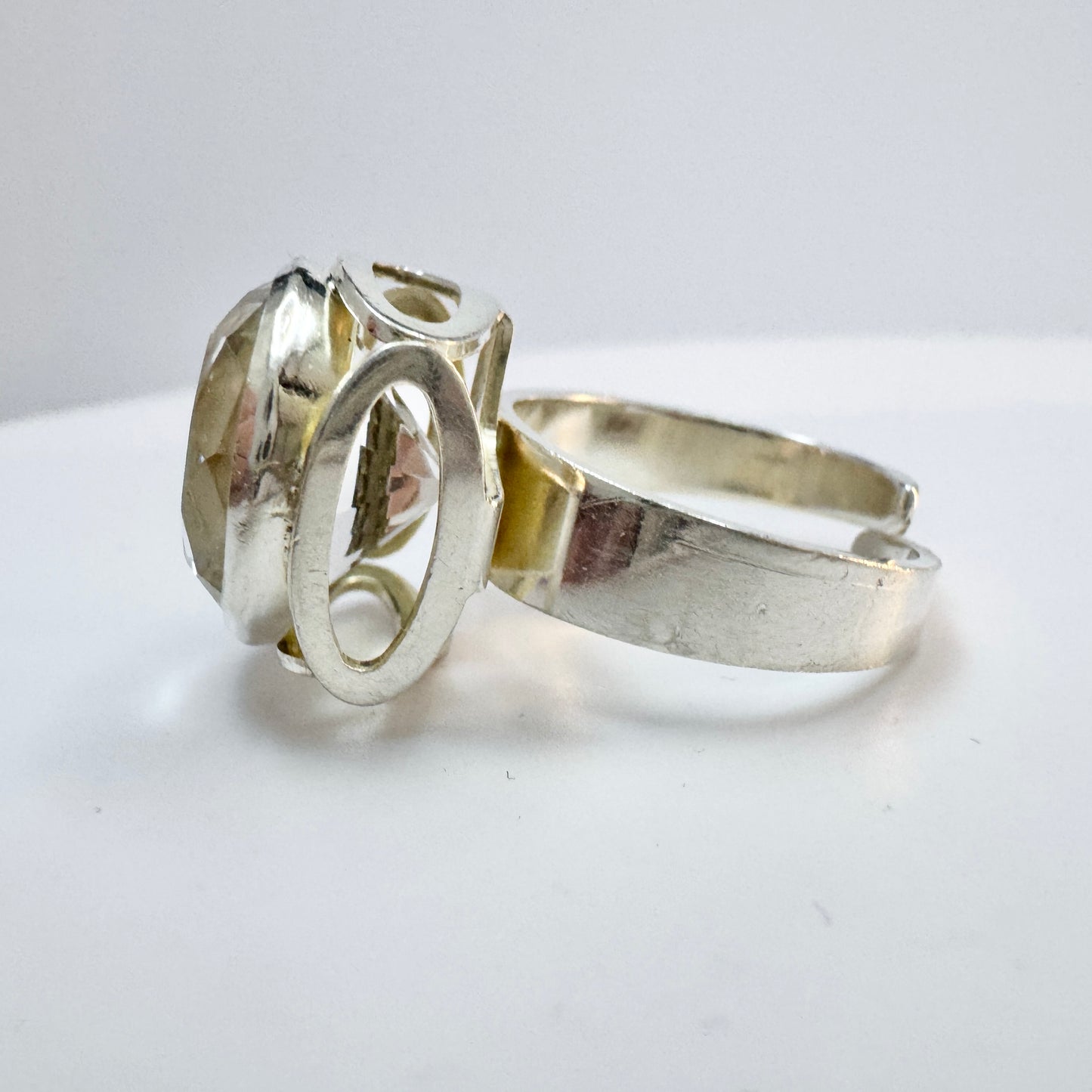 Ekström, Sweden 1973. Vintage Sterling Silver Rock Crystal Adjustable Size Ring.
