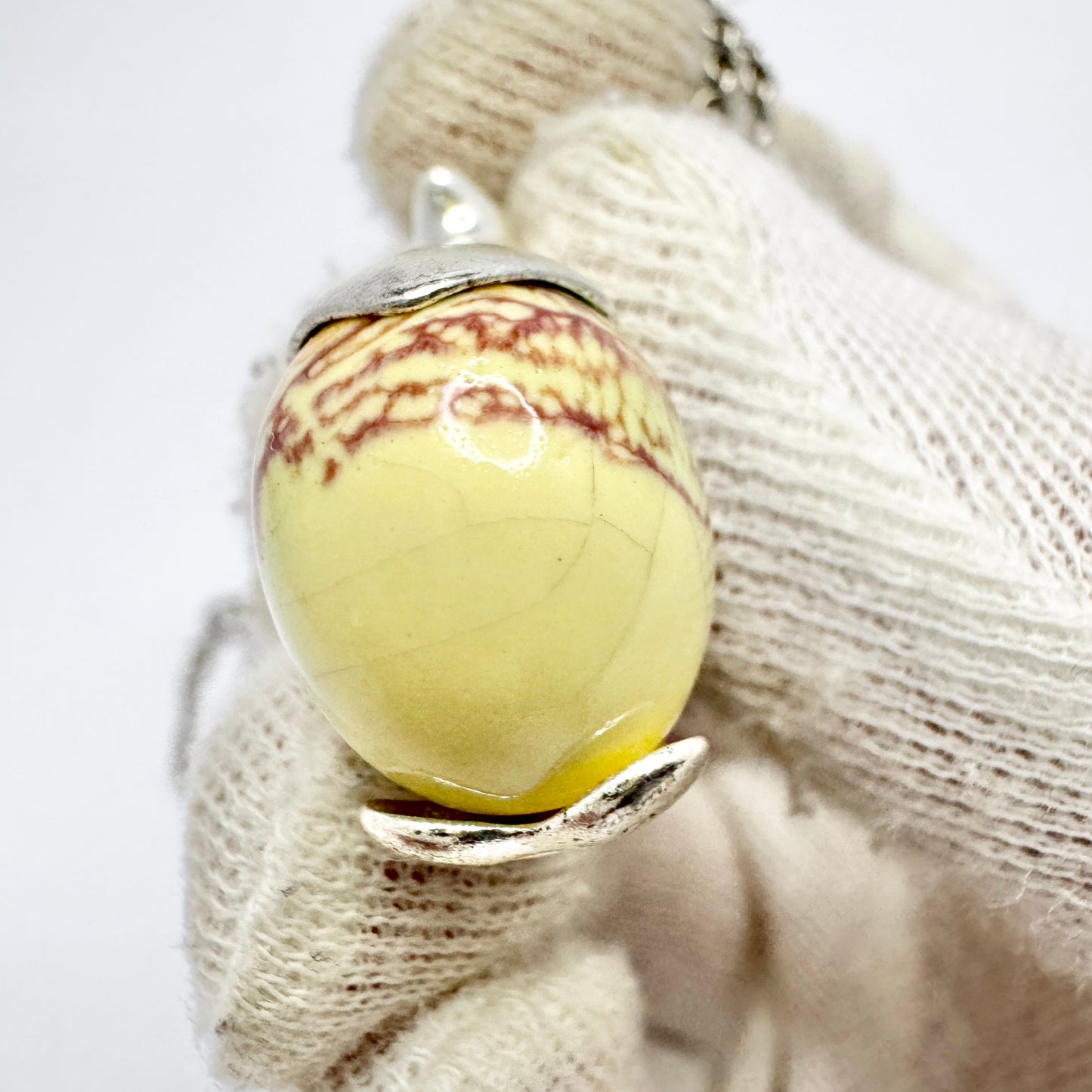 Kalevala Koru, Finland. Vintage Sterling Silver Ceramic Toyri Bird Pendant Necklace.