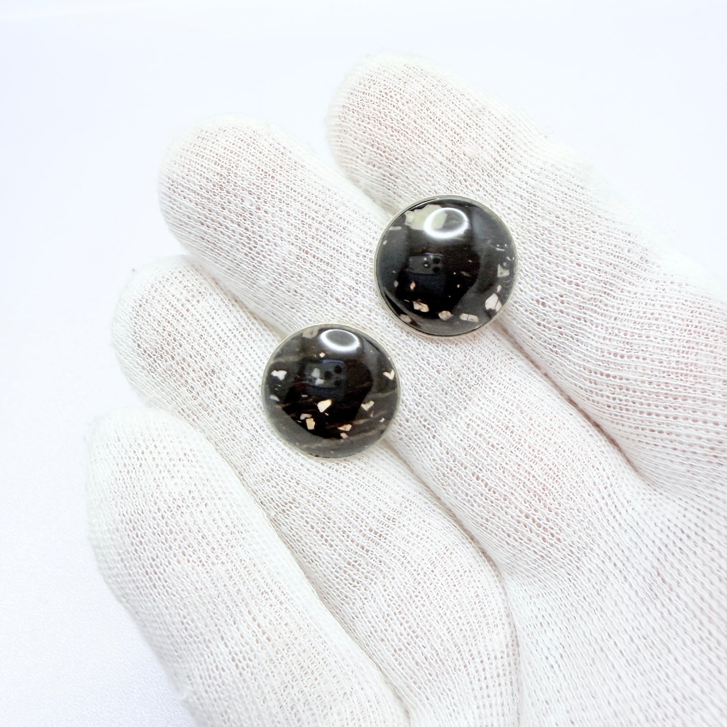 Stenlya, Sweden 1966. Vintage Solid Silver Porphyry Earrings.