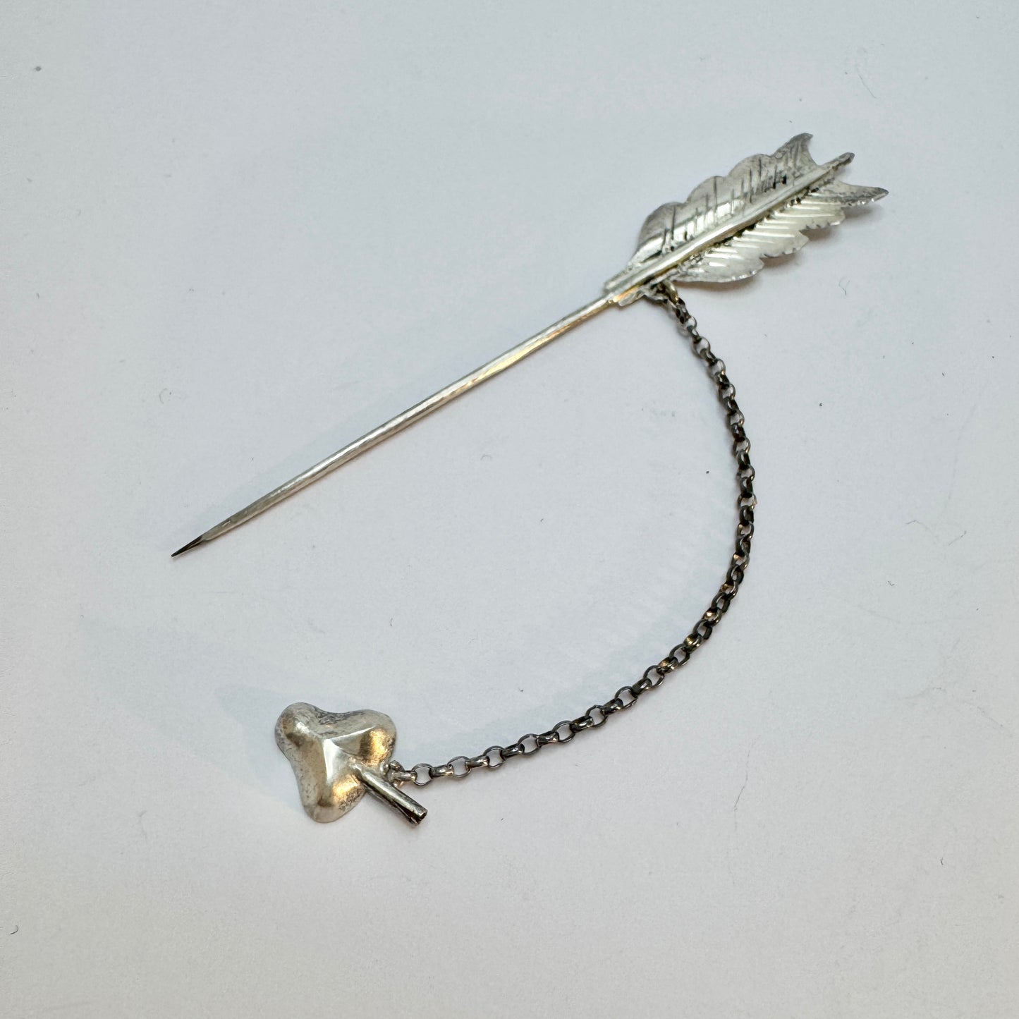 Sweden year 1922. Antique Solid Silver Arrow Jabot Pin Brooch.