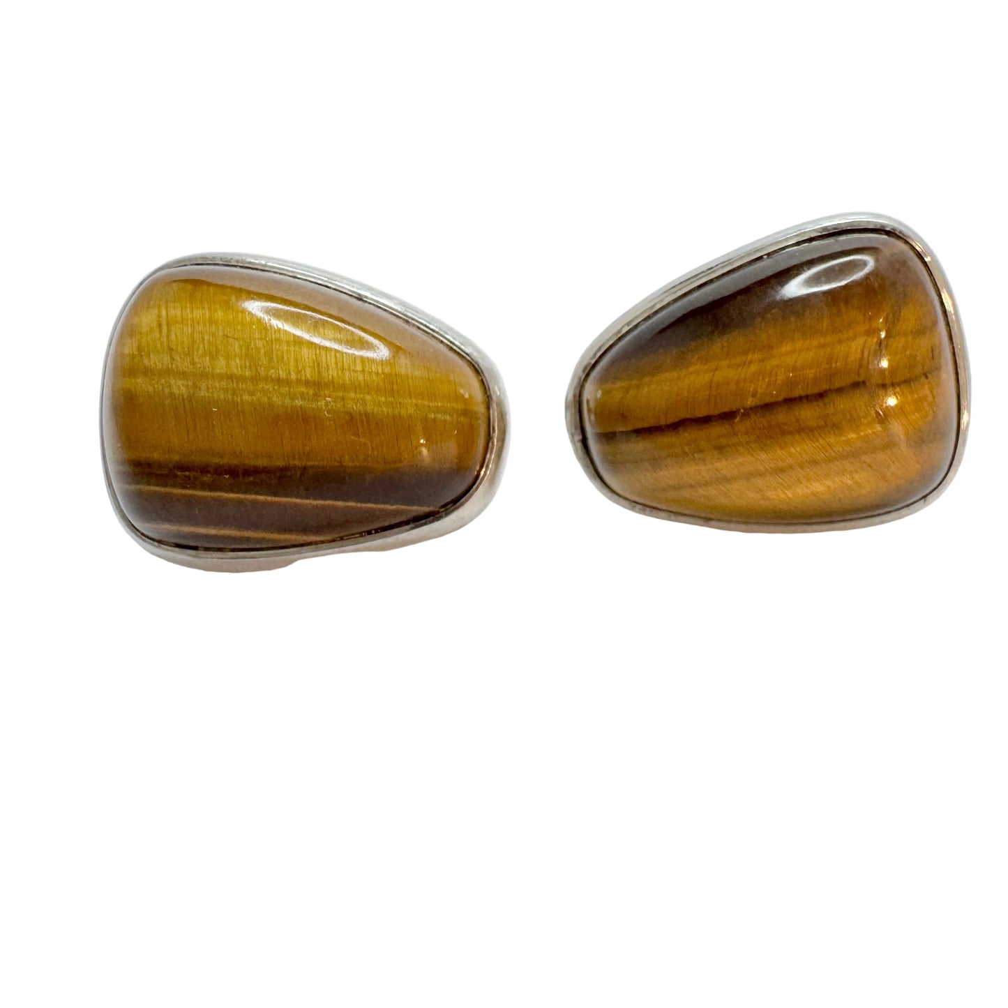 Vintage c 1960 Solid Silver Tiger's Eye Earrings.