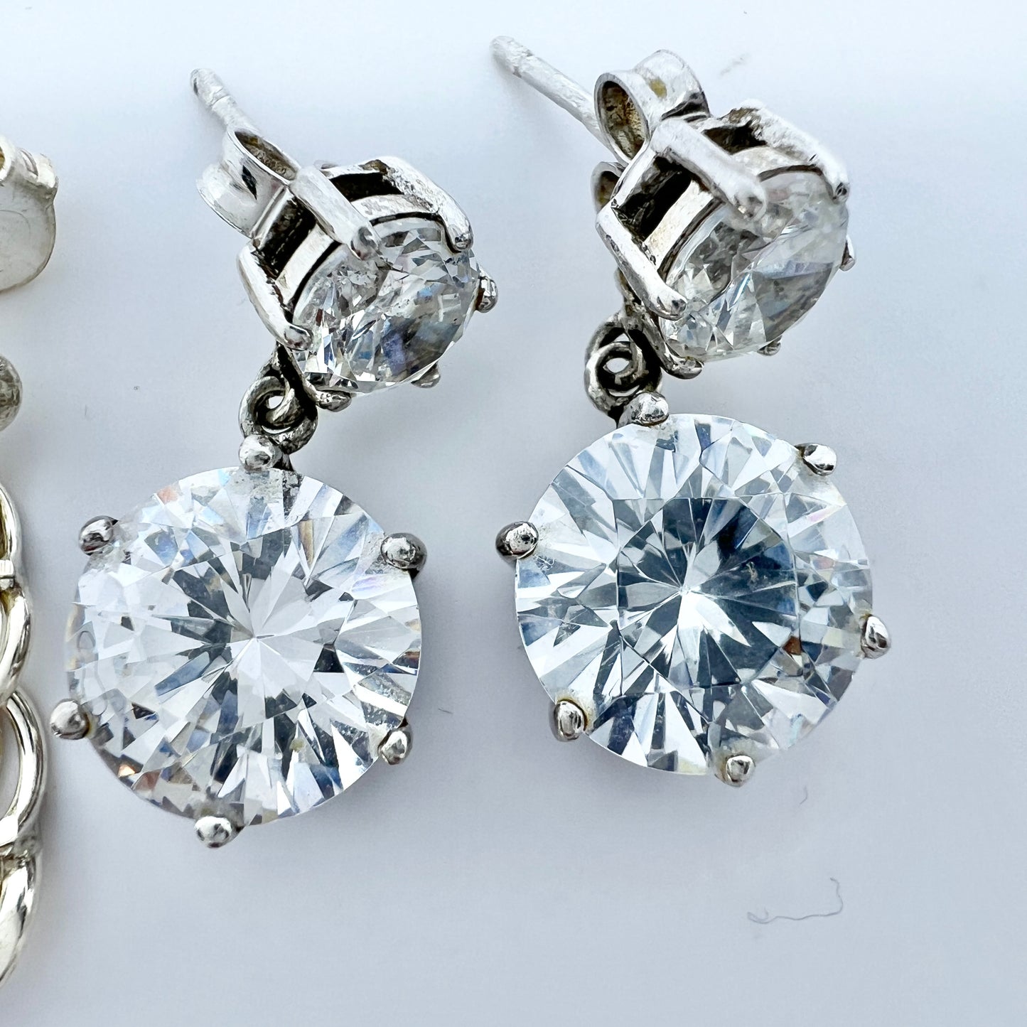 Two Pair of Sterling Silver Earrings. Bismark + CZ.