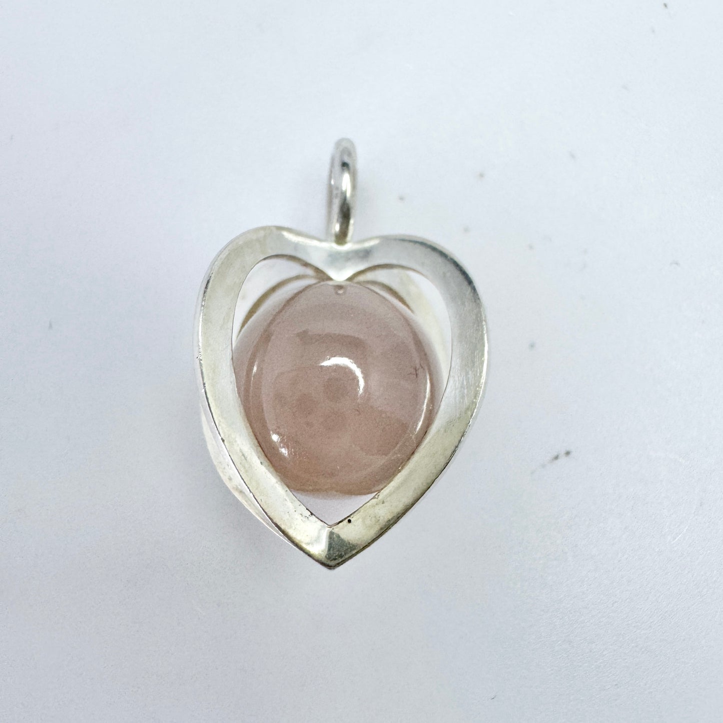 Elis Kauppi, Kupittaan Kulta Finland 1960s. Vintage Solid Silver Rose Quartz Pendant.