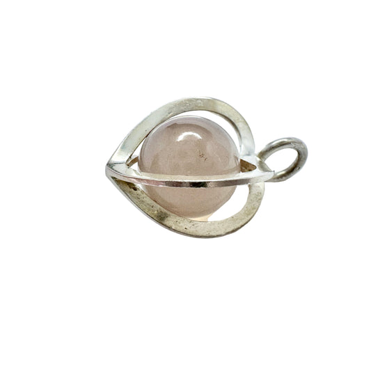 Elis Kauppi, Kupittaan Kulta Finland 1960s. Vintage Solid Silver Rose Quartz Pendant.