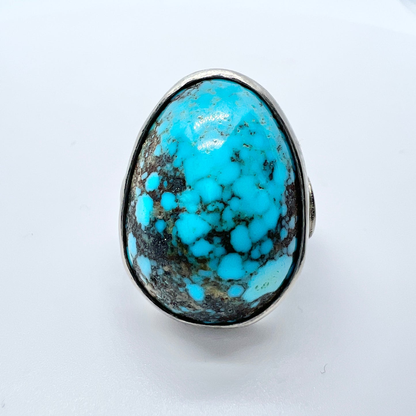 Early 1900s Arts & Crafts Solid 900 Silver Turquoise Ring.