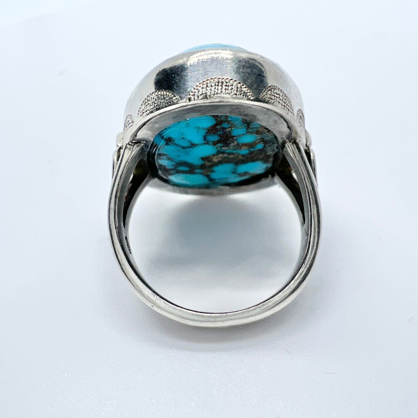 Early 1900s Arts & Crafts Solid 900 Silver Turquoise Ring.