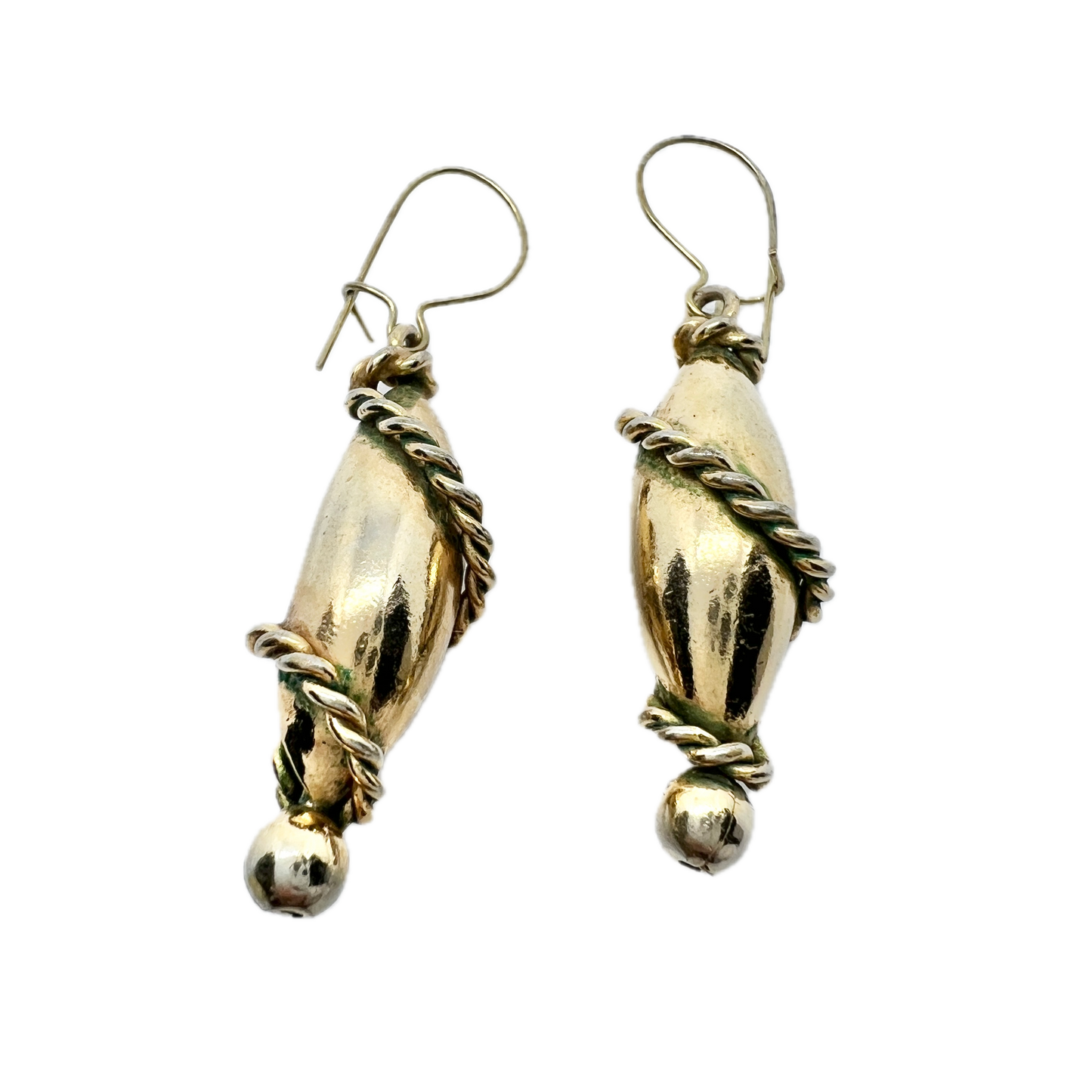 Antique Victorian Puffy Gilt Sterling Silver Earrings.