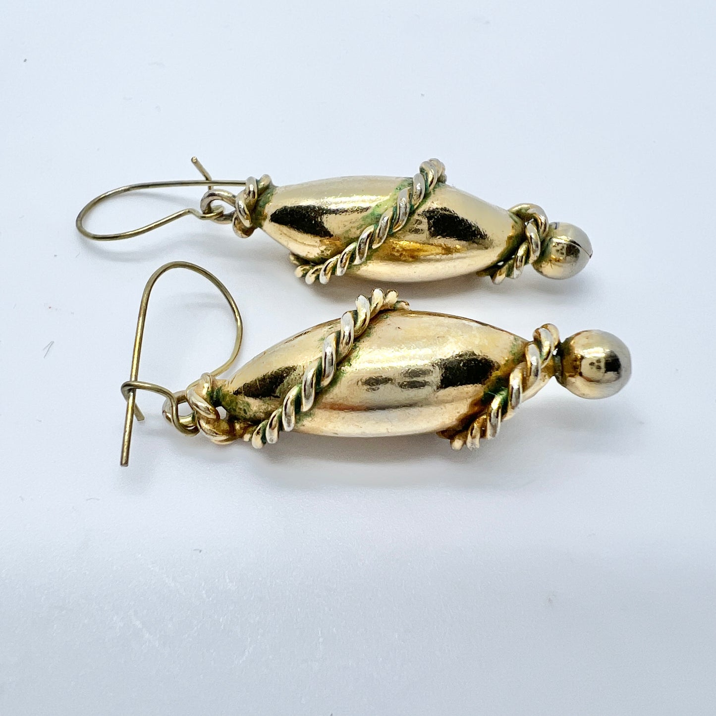 Antique Victorian Puffy Gilt Sterling Silver Earrings.