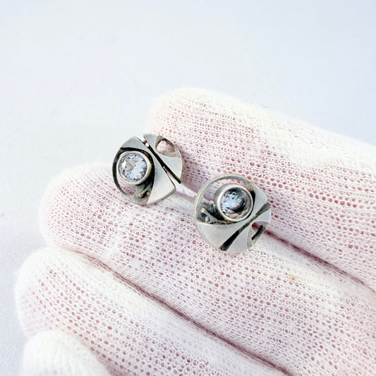 Karl Laine for Sten & Laine / Finnfeelings, Finland. Vintage Sterling SIiver Rock Crystal Stud Earrings.