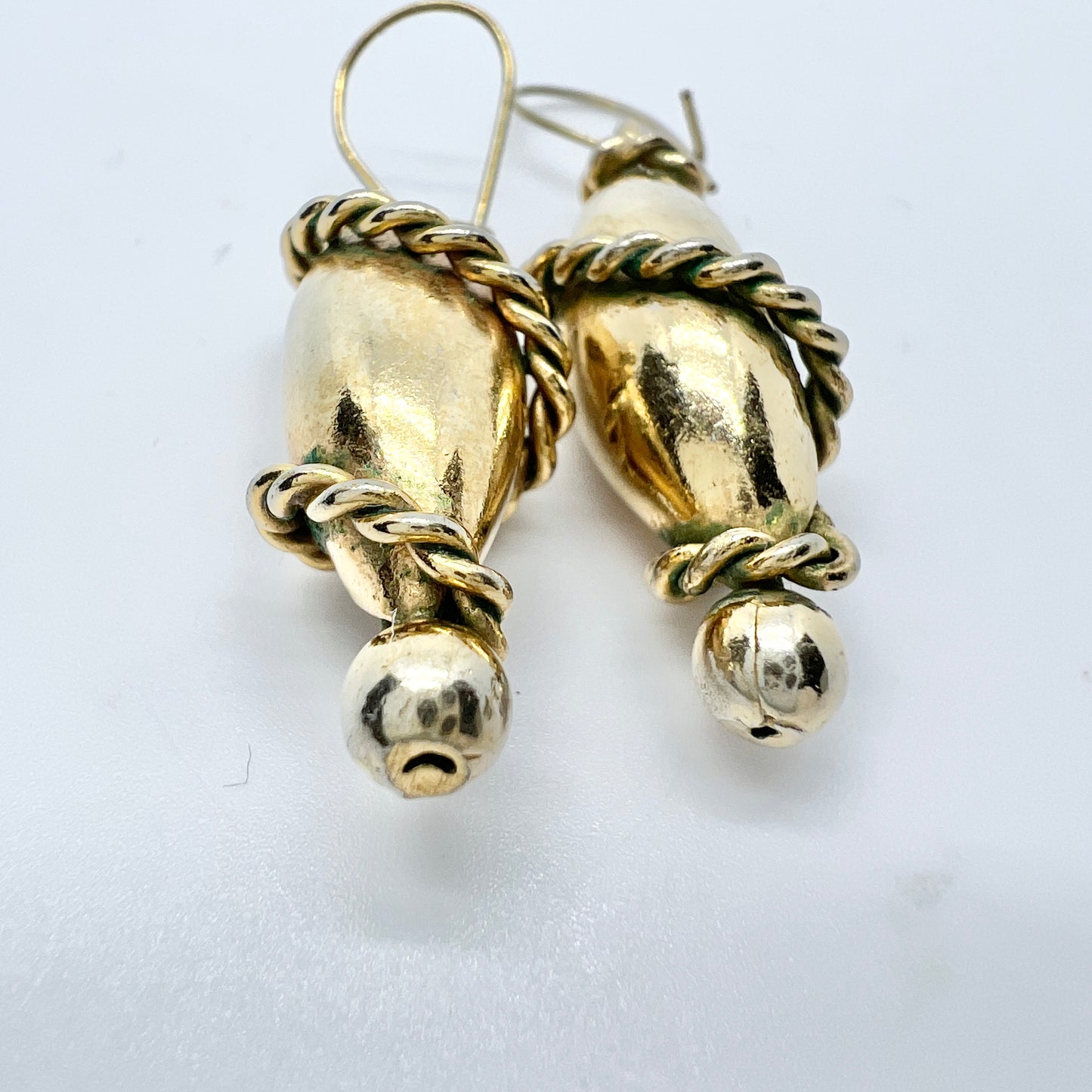 Antique Victorian Puffy Gilt Sterling Silver Earrings.