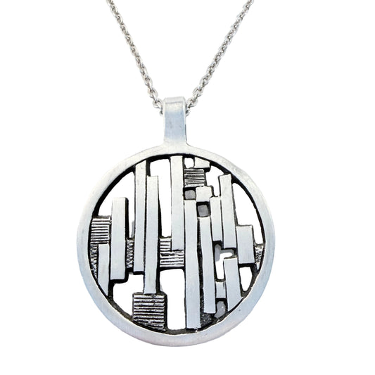 Ottosson Brothers, Sweden 1970s. Large Vintage Modernist Pewter Pendant Necklace.