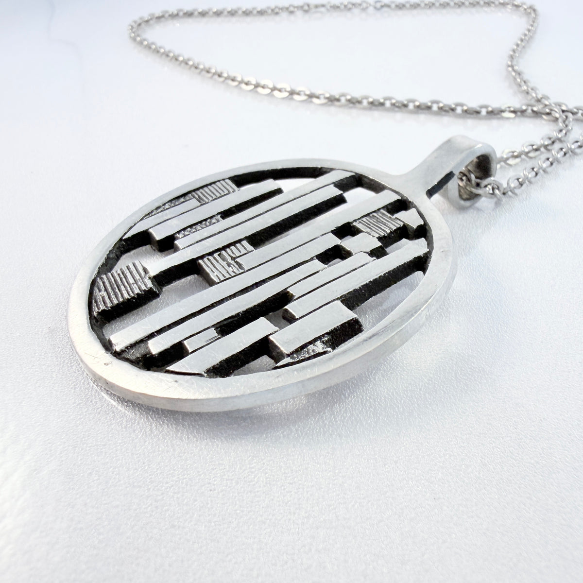 Ottosson Brothers, Sweden 1970s. Large Vintage Modernist Pewter Pendant Necklace.