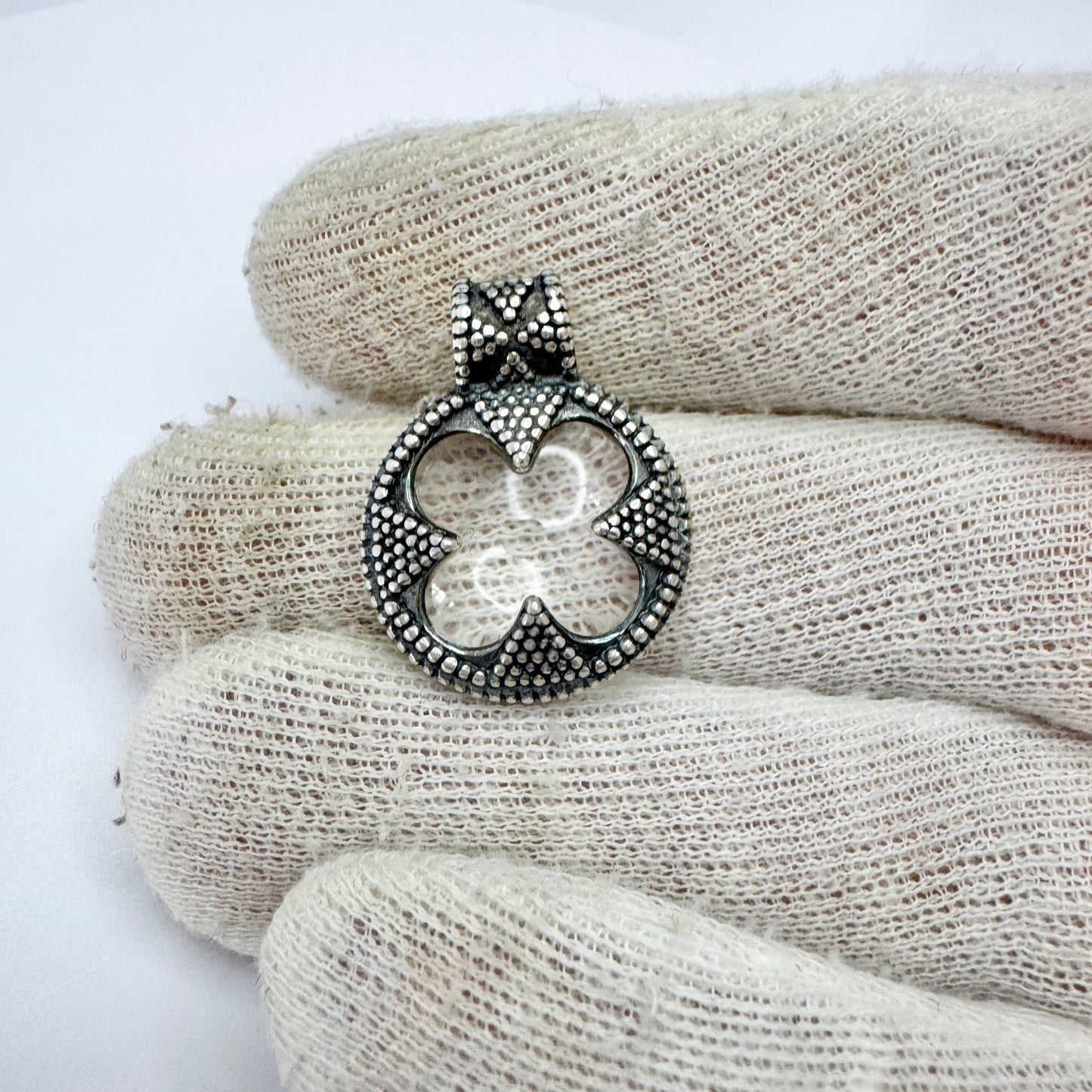 Kalevala Koru, Finland. Vintage Viking Copy Sterling Silver Rock Crystal Pendant.