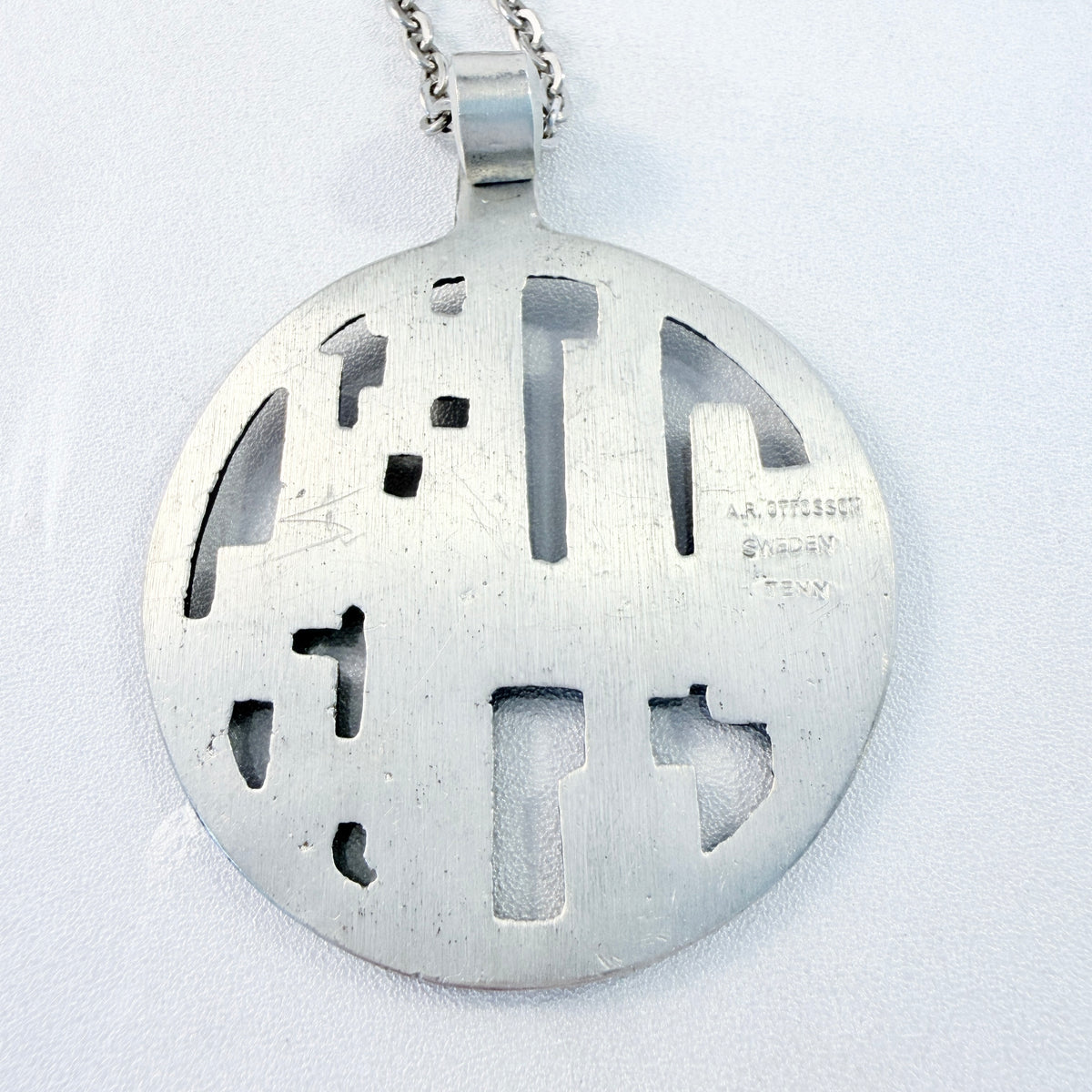 Ottosson Brothers, Sweden 1970s. Large Vintage Modernist Pewter Pendant Necklace.