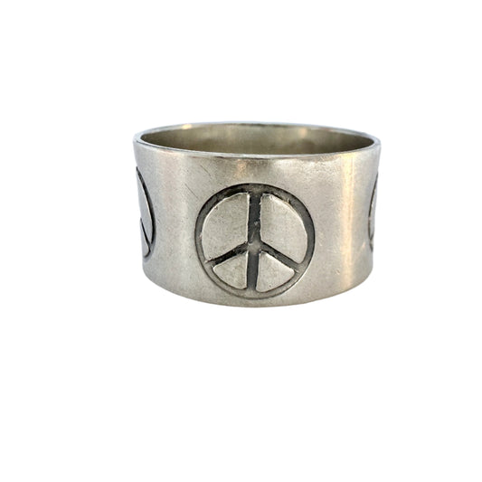 Victor Janson, Sweden 1972. Vintage Sterling Silver Peace Sign Hippe Unisex Ring Band.