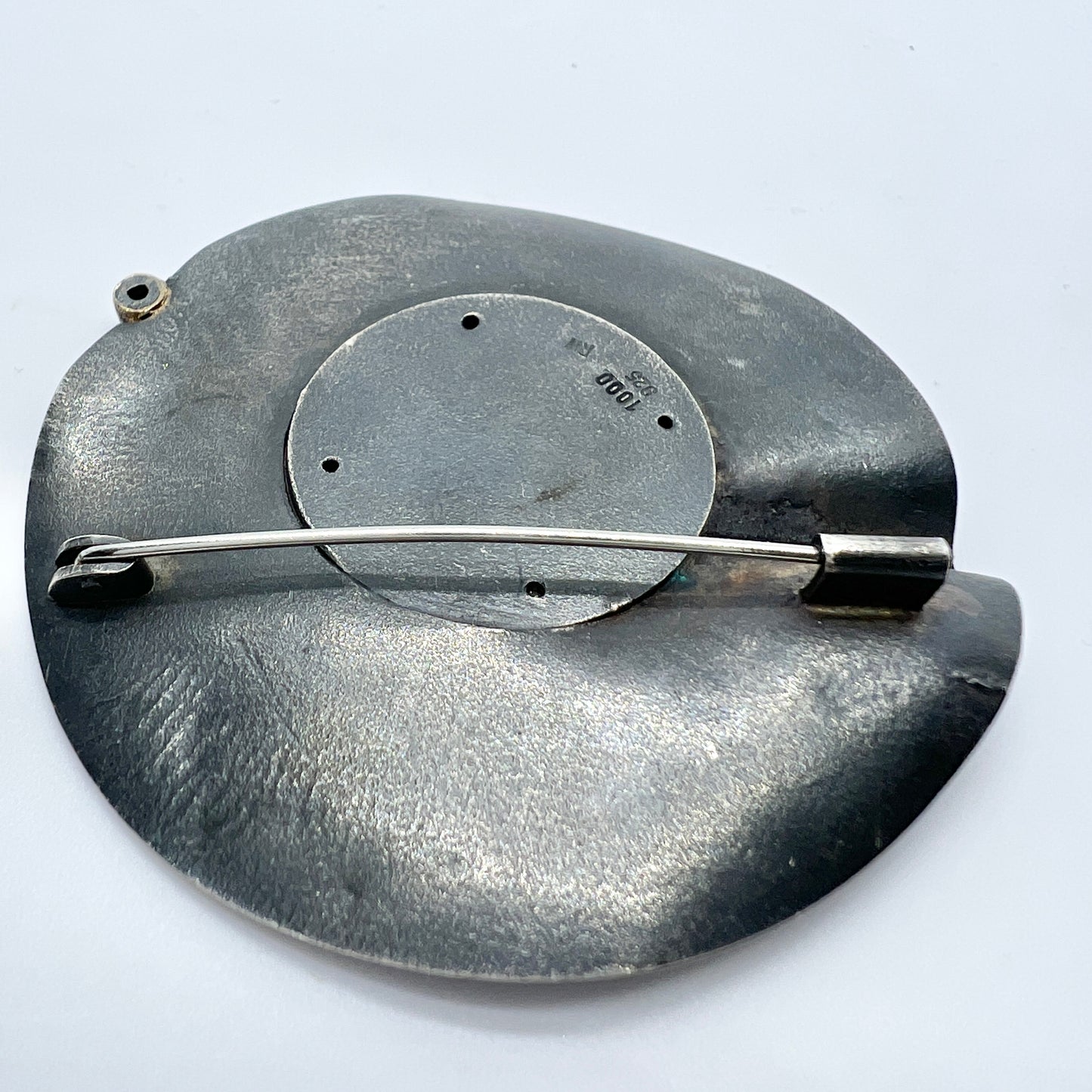 Maker RW. Vintage Sterling Silver Rhodonite CZ Brooch.