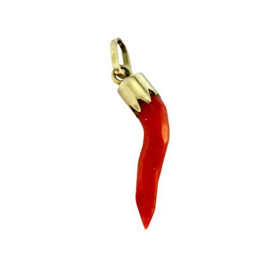 Vintage 18k Gold Coral Cornucopia Pendant.