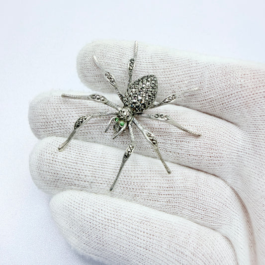Vintage c 1930 Art Deco Silver Marcasite Spider Brooch.