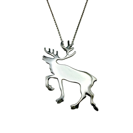 INARI, Finland 1994. Vintage Sterling Silver Reindeer Pendant Necklace.