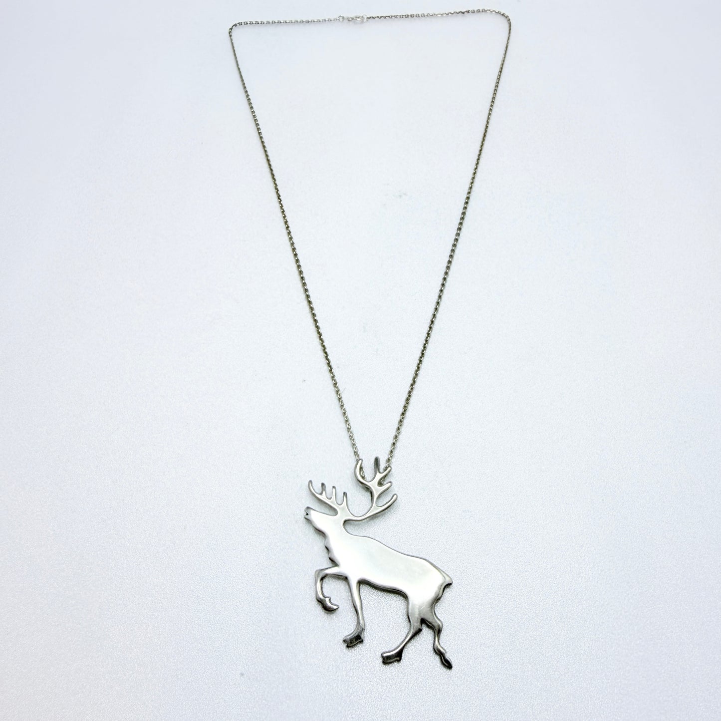 INARI, Finland 1994. Vintage Sterling Silver Reindeer Pendant Necklace.