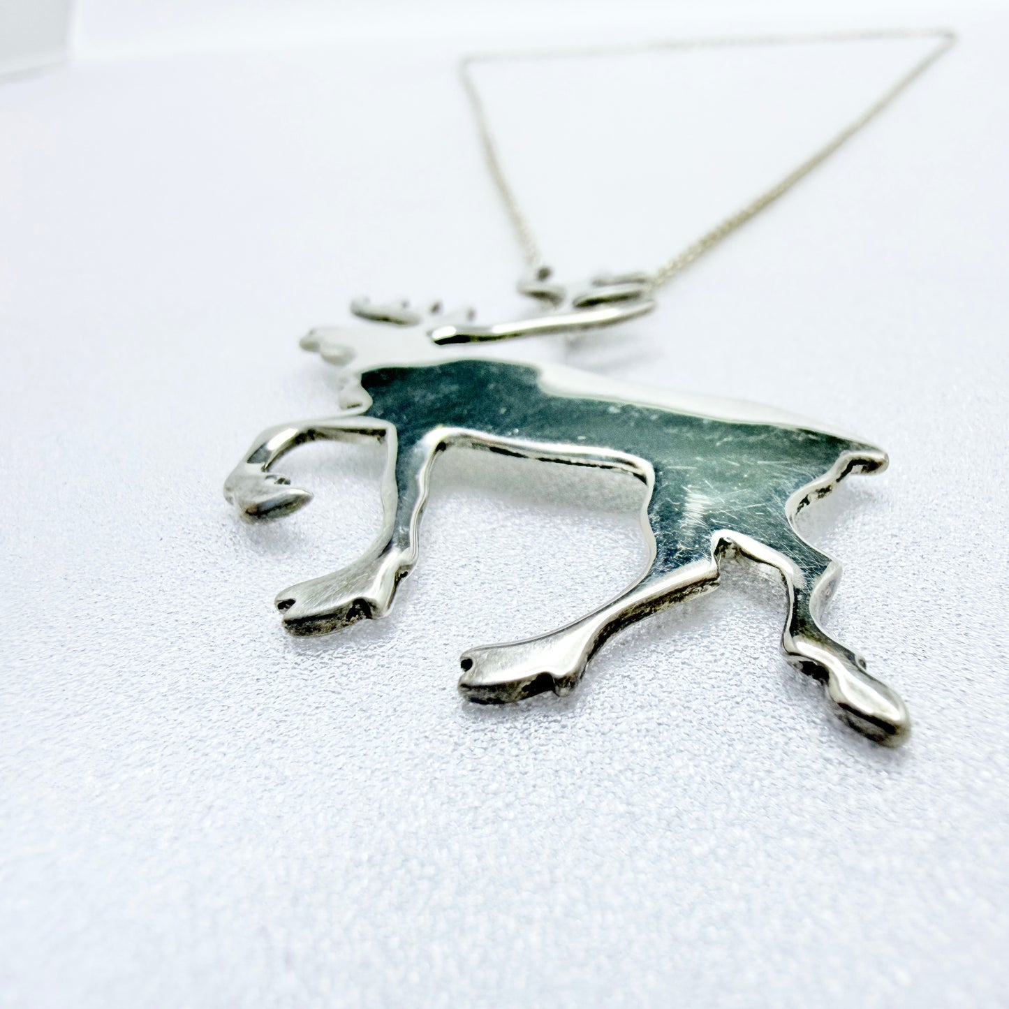 INARI, Finland 1994. Vintage Sterling Silver Reindeer Pendant Necklace.