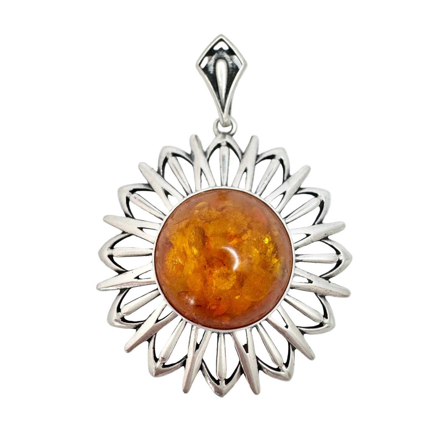 Vintage Solid Silver Amber Pendant.