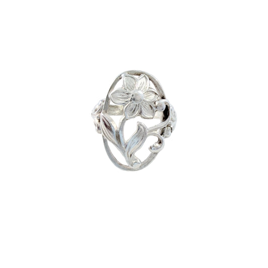 RR, Denmark ca 1950s. Vintage Solid Silver Flower Ring.