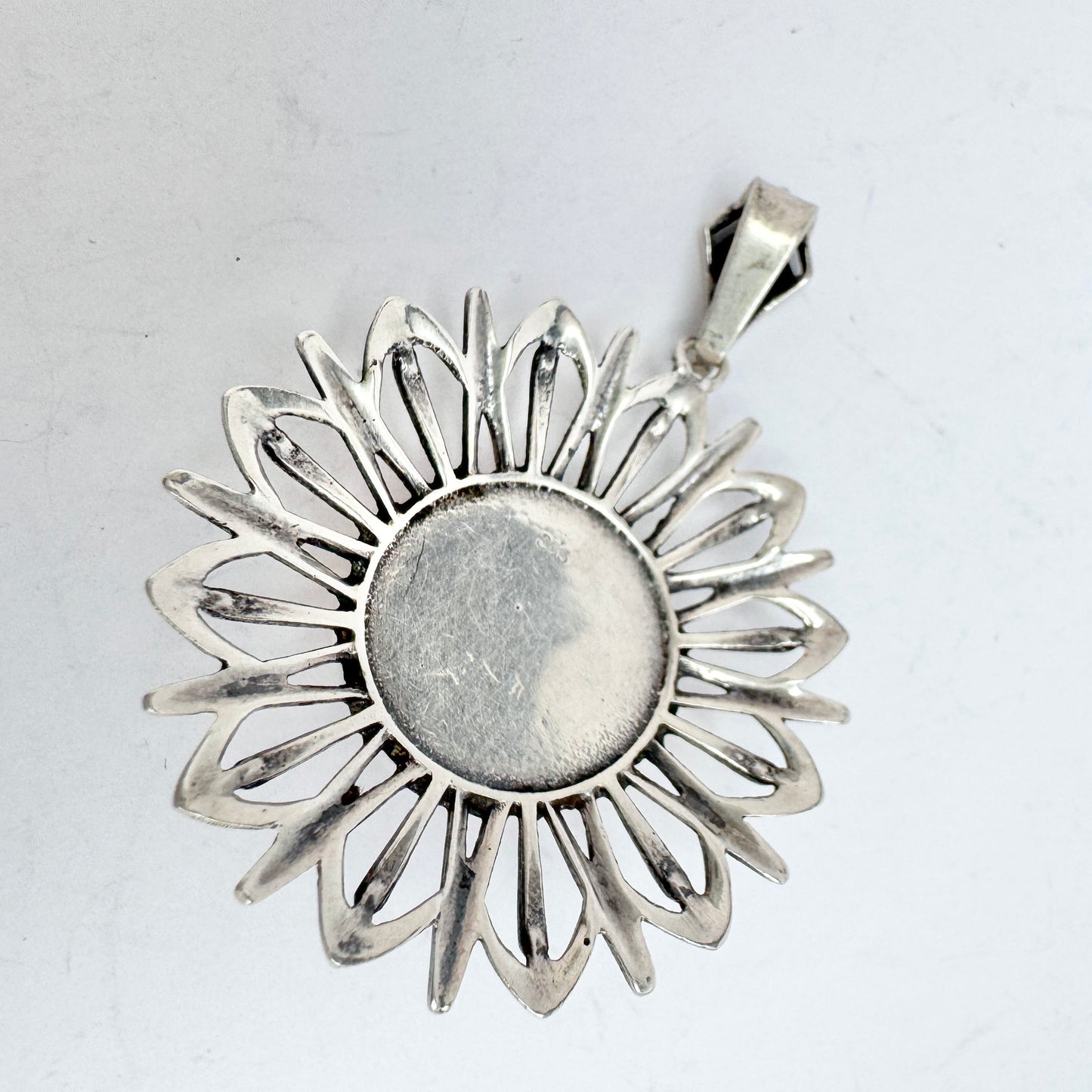 Vintage Solid Silver Amber Pendant.