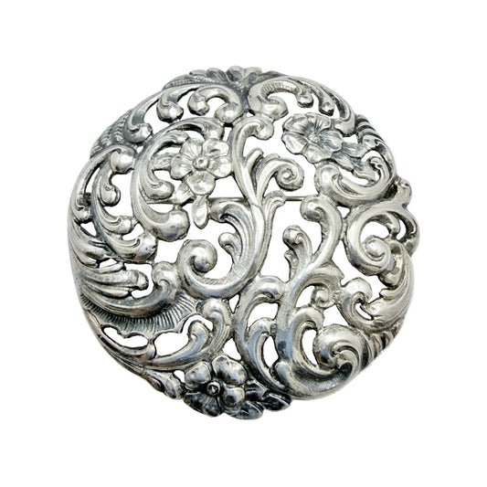 Finland year 1938. Vintage Solid Silver Floral Brooch.