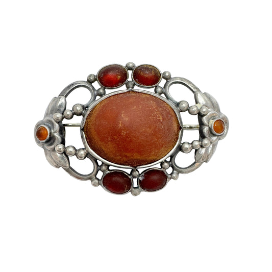 Fritiof Persson, Sweden 1914. Antique Arts & Crafts Solid Silver Amber Brooch.