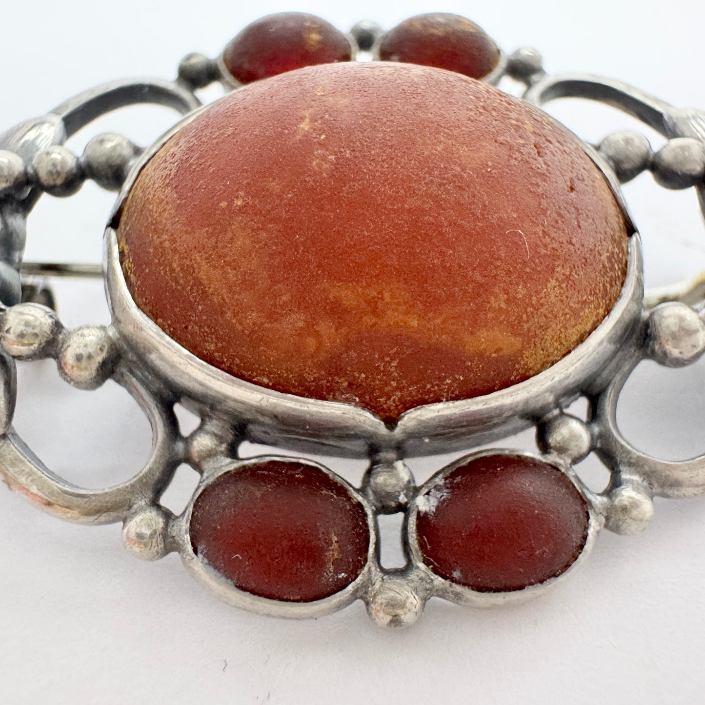 Fritiof Persson, Sweden 1914. Antique Arts & Crafts Solid Silver Amber Brooch.