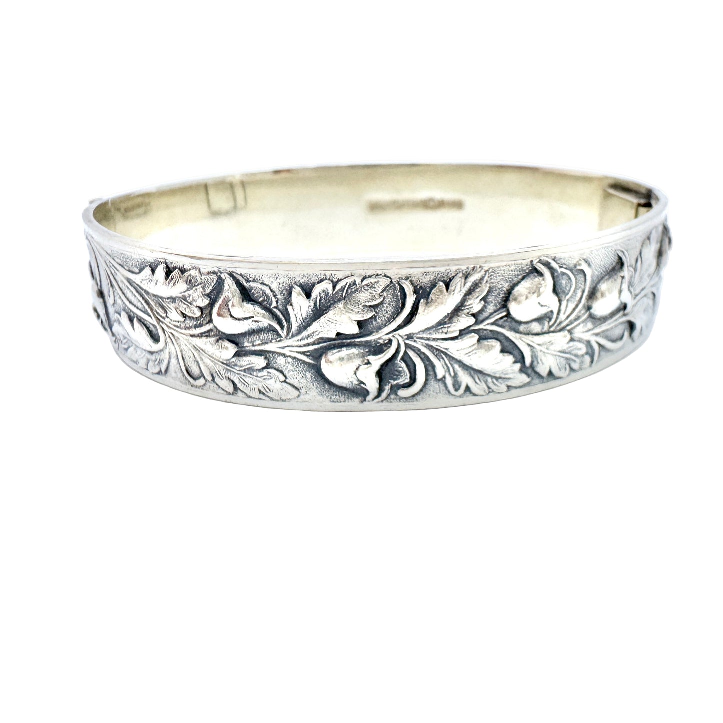 Herman Wist, Finland 1934. Vintage Solid Silver Floral Hinged Bangle Bracelet.
