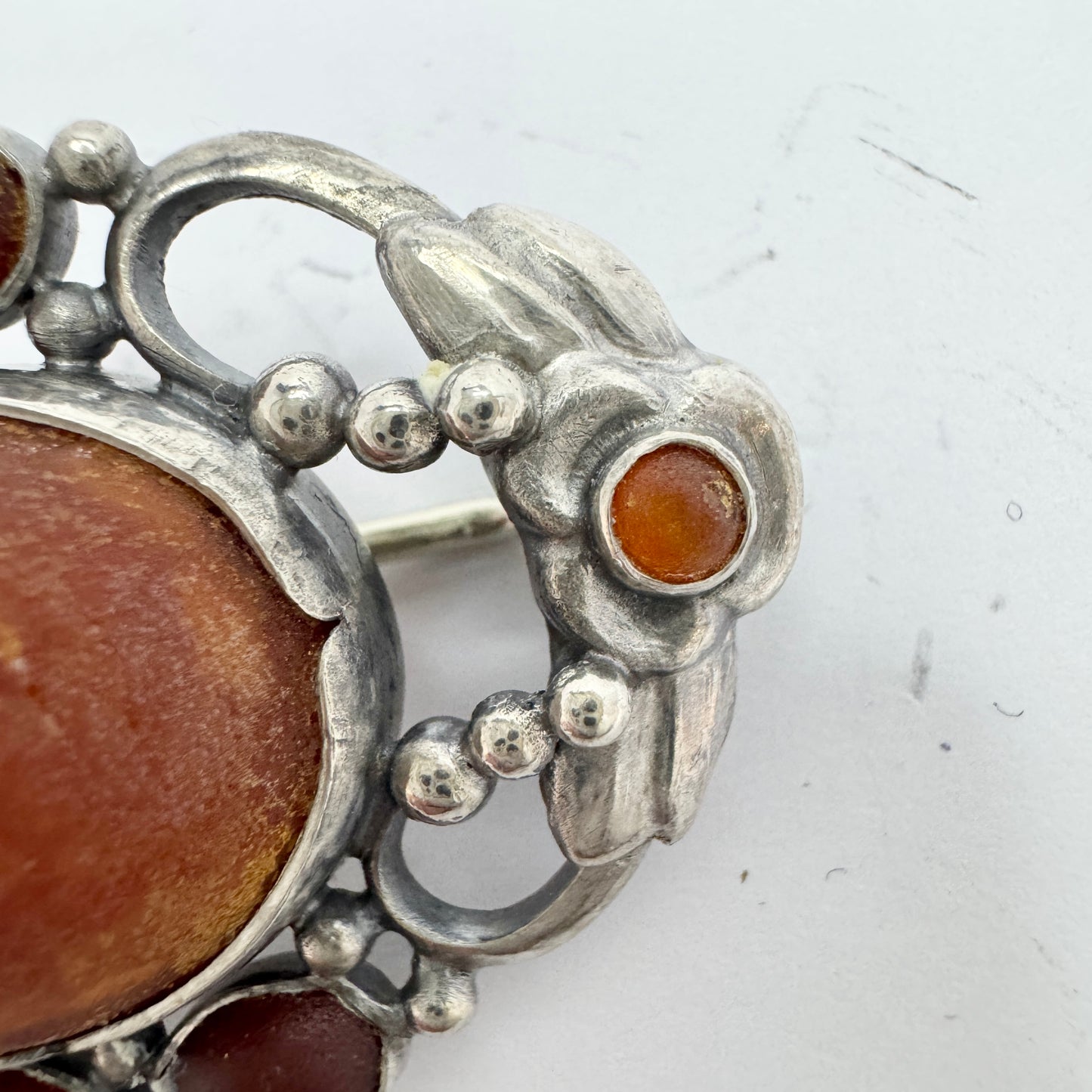 Fritiof Persson, Sweden 1914. Antique Arts & Crafts Solid Silver Amber Brooch.