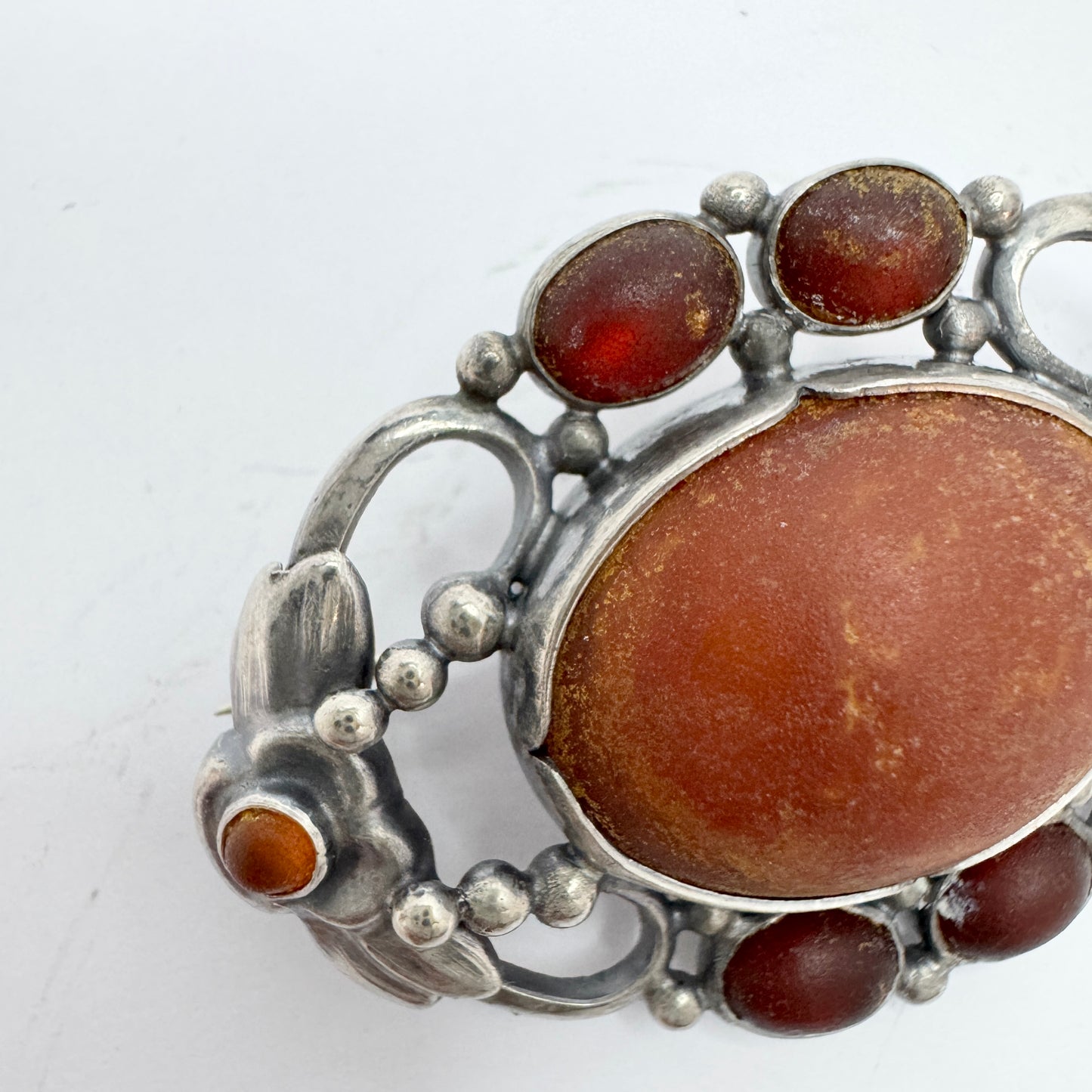 Fritiof Persson, Sweden 1914. Antique Arts & Crafts Solid Silver Amber Brooch.