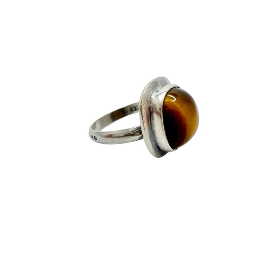 Vintage c 1960. Solid Silver Tiger's Eye Ring.