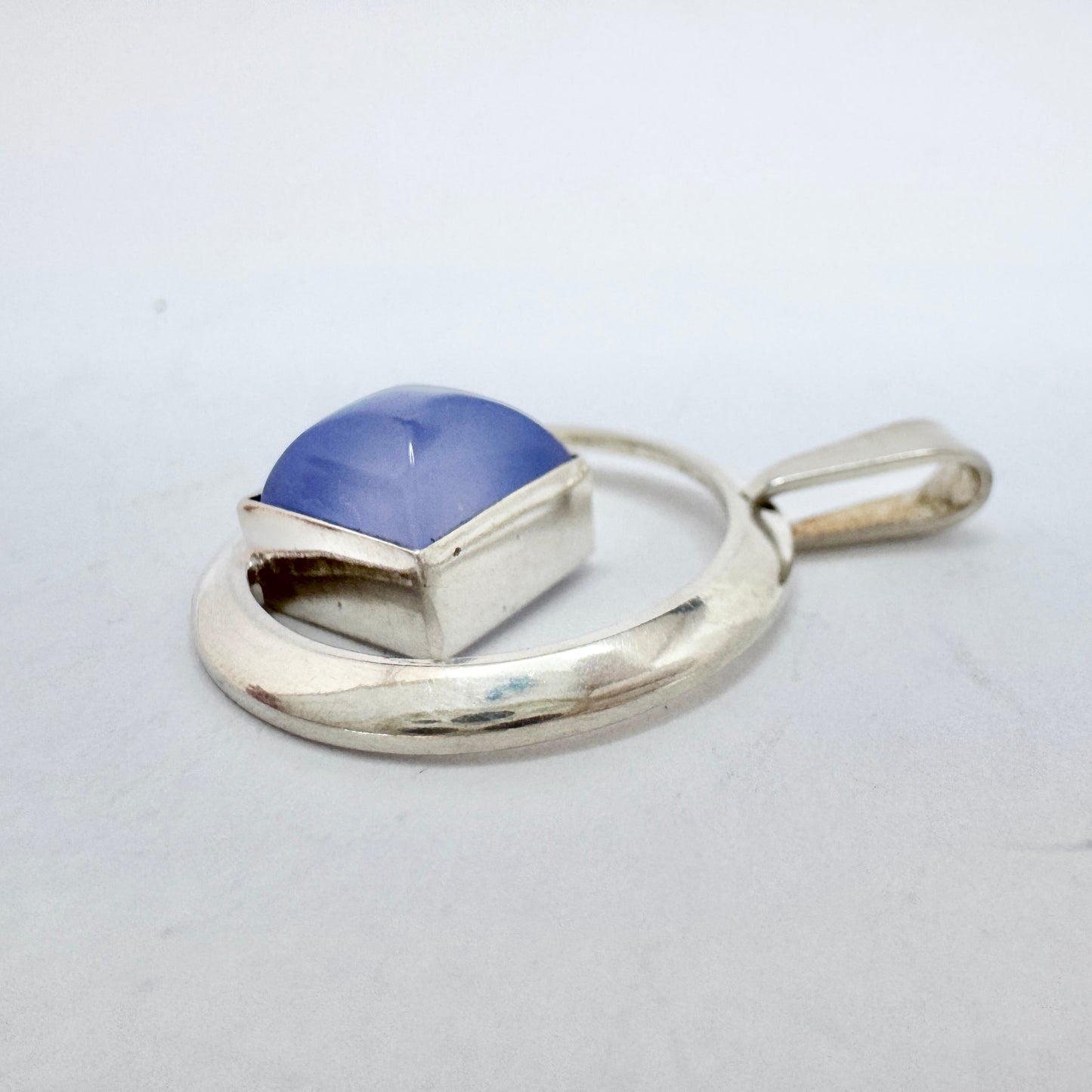 Finland. Vintage 1960s Solid Silver Chalcedony Pendant.
