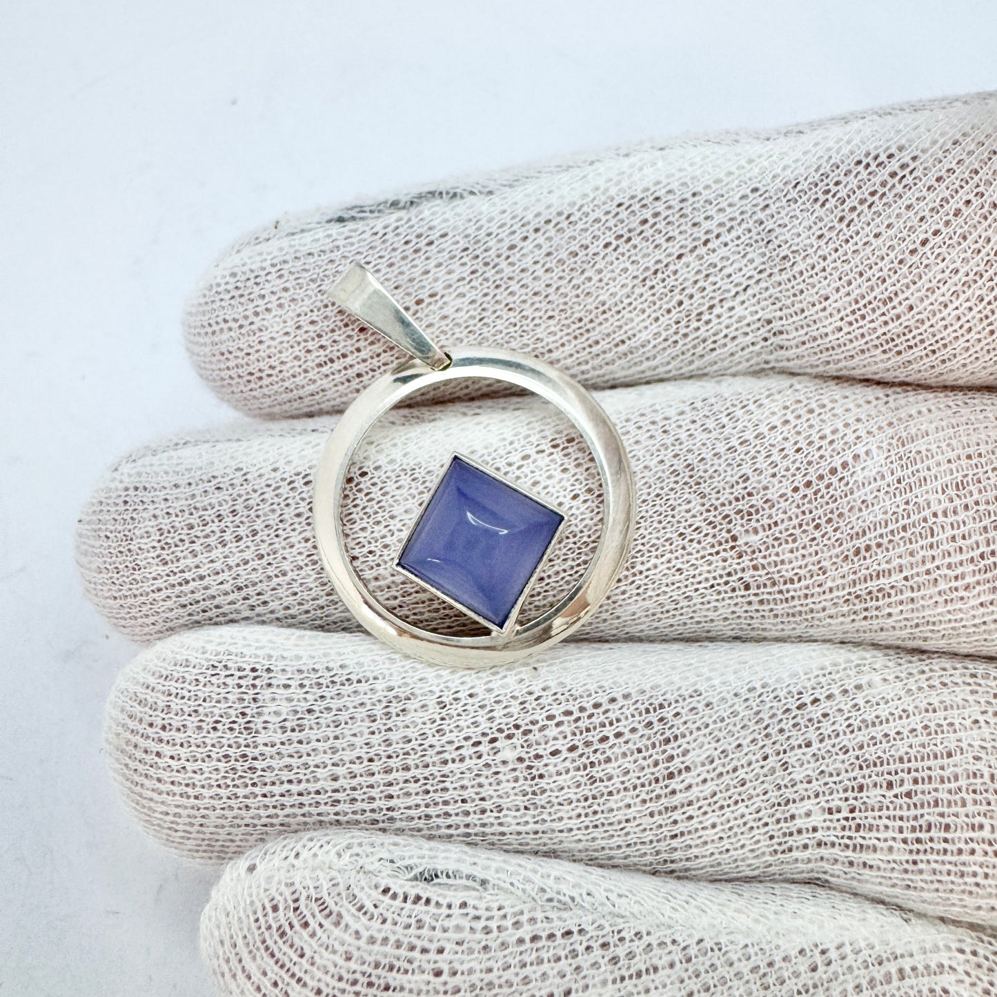Finland. Vintage 1960s Solid Silver Chalcedony Pendant.
